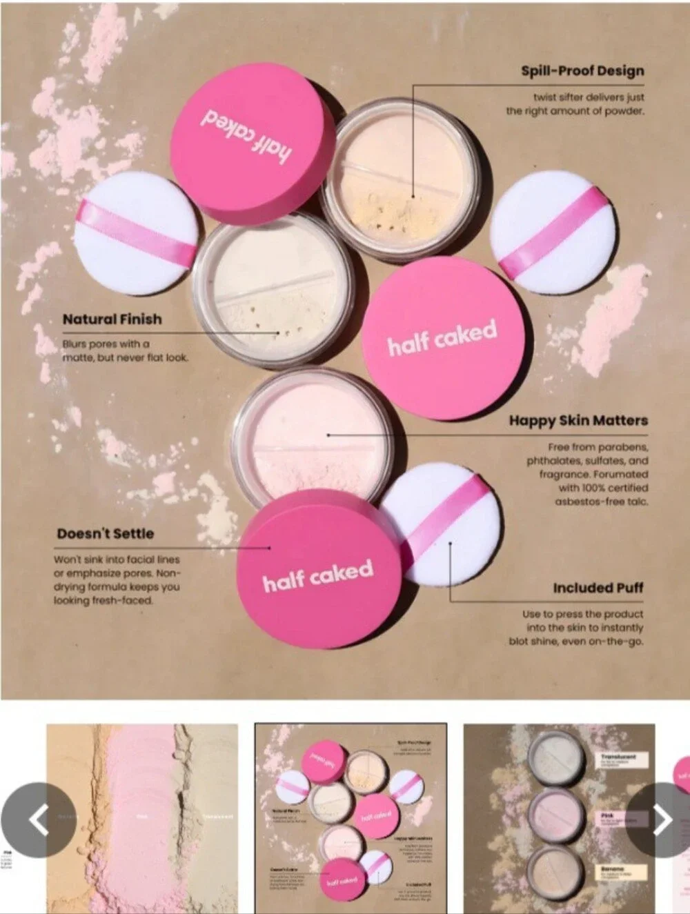 🎉3•$13/4•$16🎉 HALF CAKED Star Bright Mini Loose Setting Powder in Pink